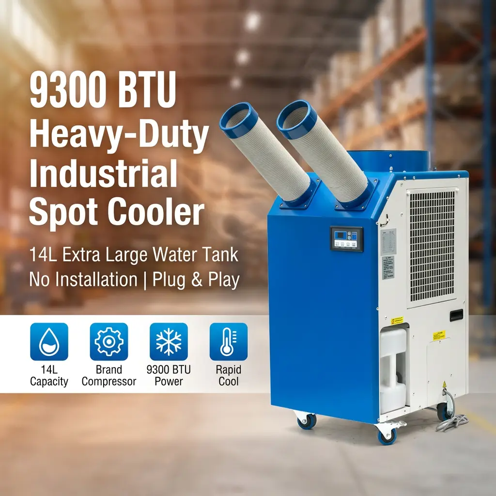 OEM 14L suuri säiliö 2700W Teho 9300BTU Rotary Compressor Kannettava Spot Cooler teollisuusilmastointi työpajaan