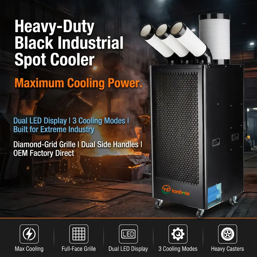 Ensiluokkainen kannettava Industrial Spot Cooleri 1200m3h High Airflow 7m/s Pitkän kantaman 3 minuutin Rapid Cool LCD Smart Control